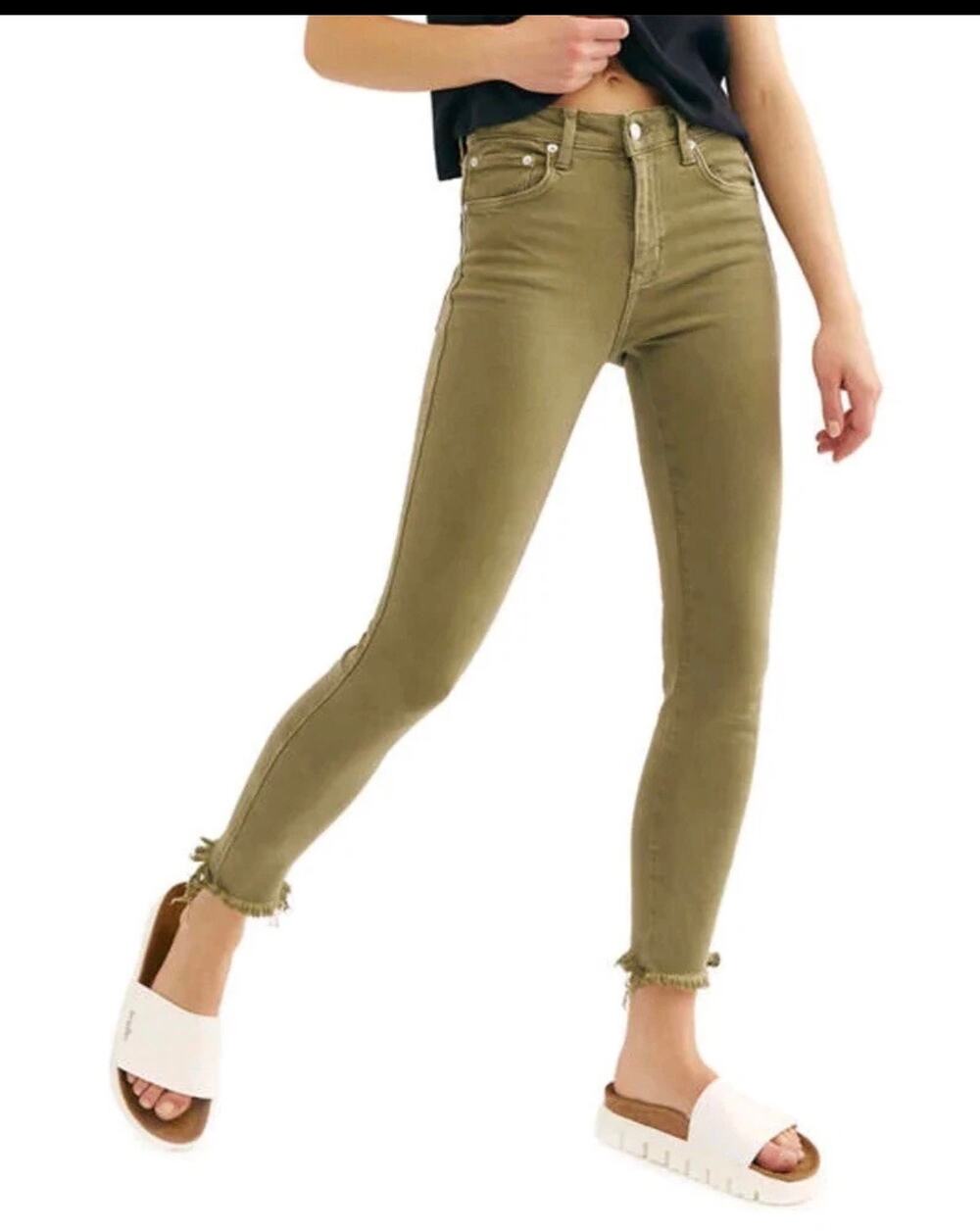 We The Free High-Rise Jegging Jeans Raw Hem Skinny-Leg Army Green - 26